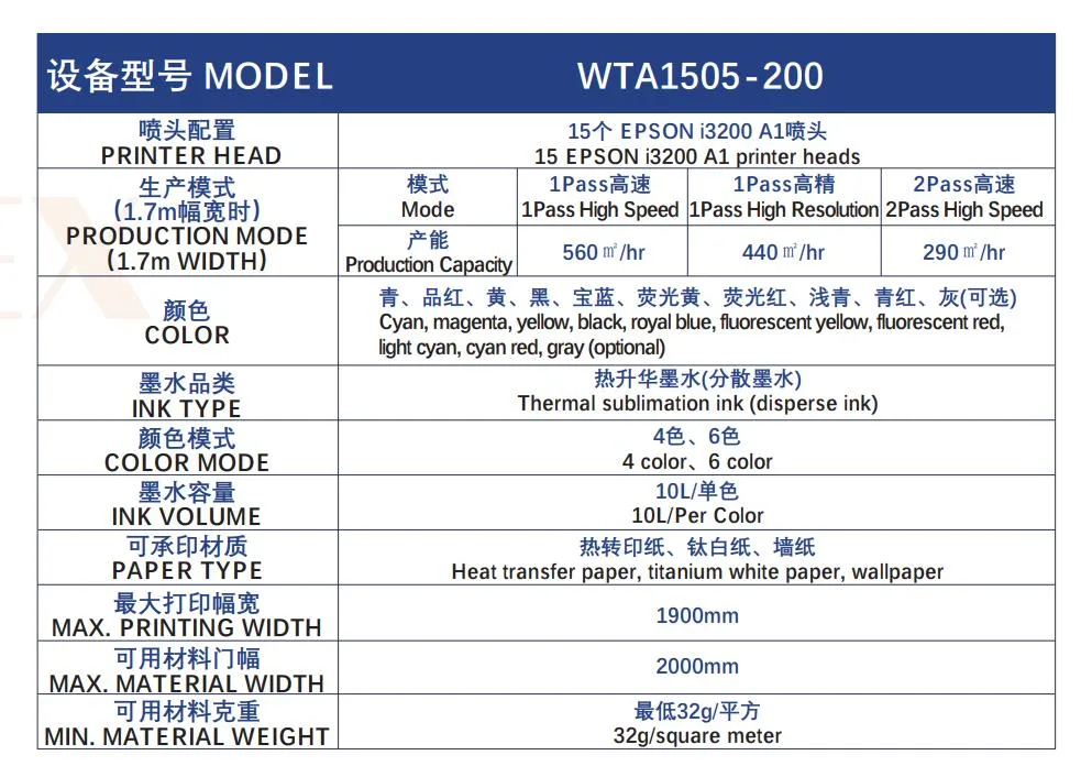 China Computerized Fashion Wta1505 China Industrial Digital Printer Ink Jet Printing Machine with 15 Heads